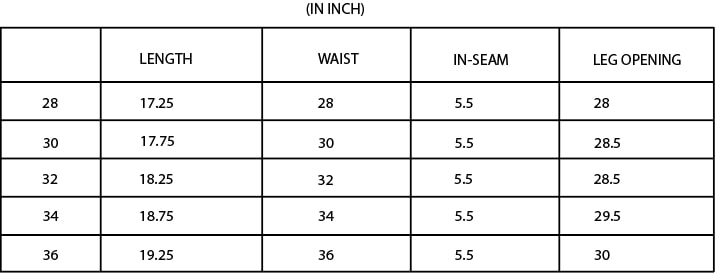 Shorts Sizing