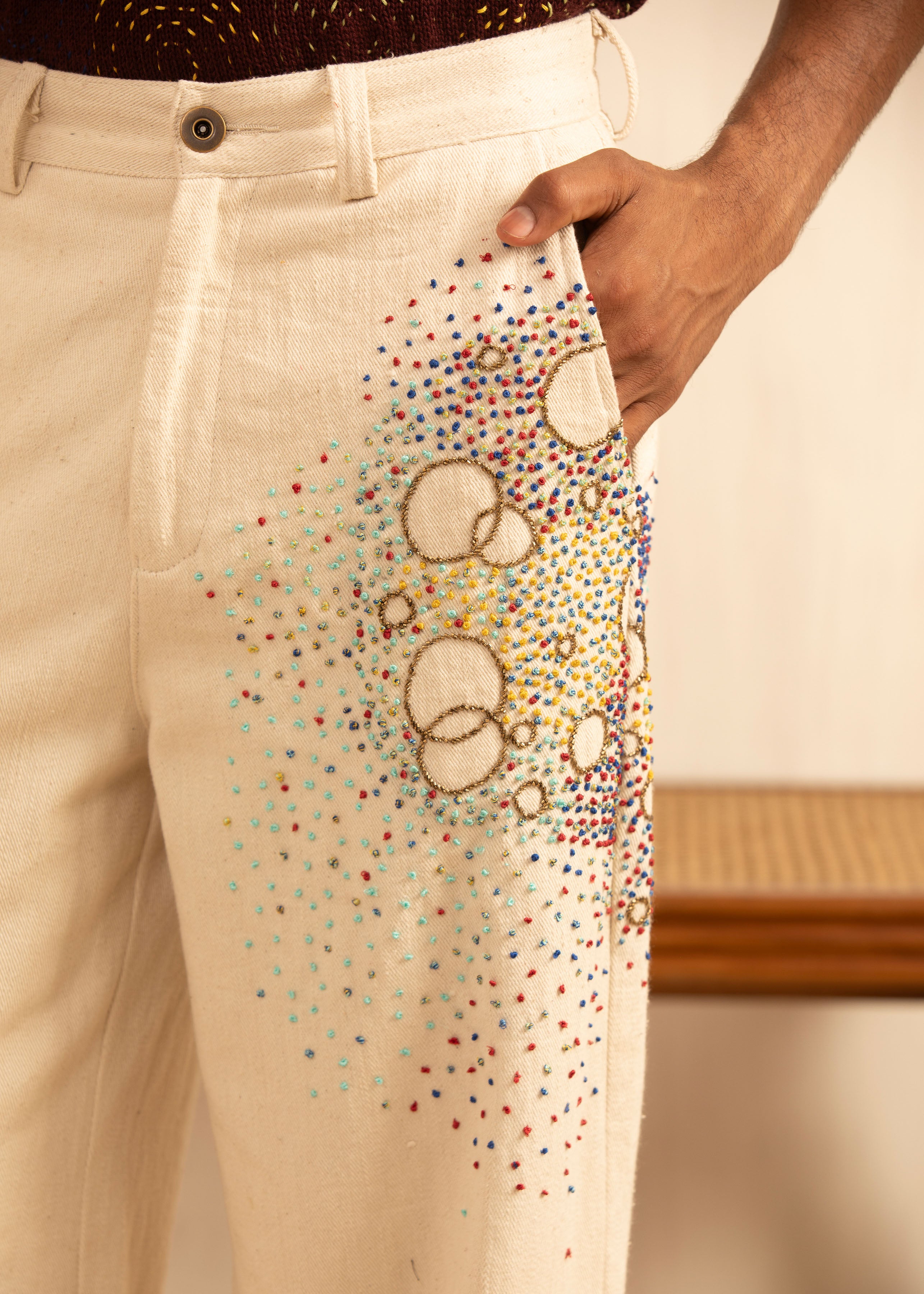 Embroidered Knots Denim