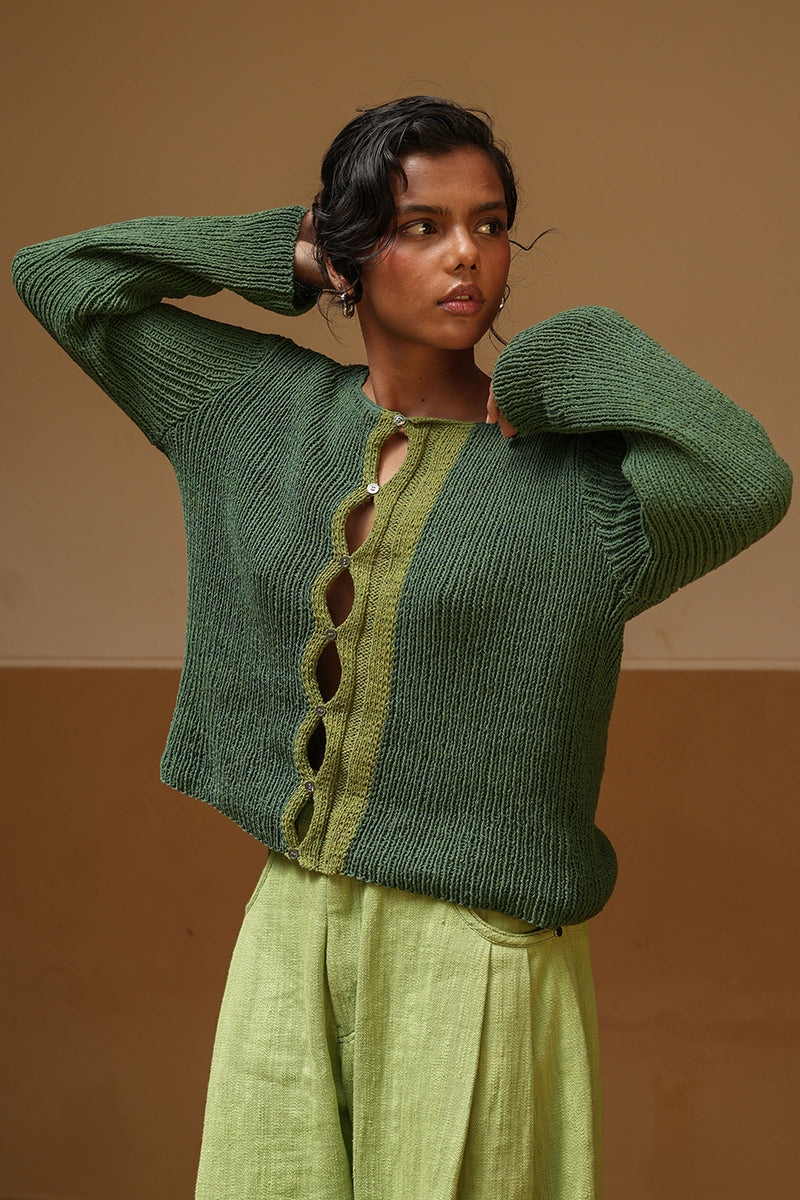 Relaxed Ribbed Boat Neck Cardigan