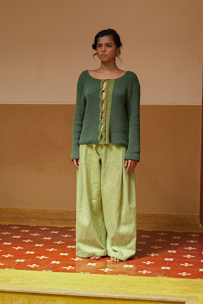 Relaxed Ribbed Boat Neck Cardigan